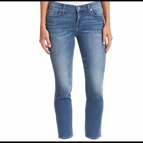 7 For All Mankind Jeans Sz 27 Blue Ankle Crop Roxanne Skinny Leg - Picture 2 of 9